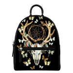 Dreamcatcher Deer Skull Print Leather Backpack