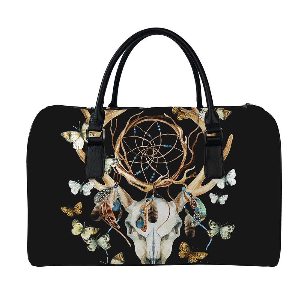 Dreamcatcher Deer Skull Print Leather Duffle Bag