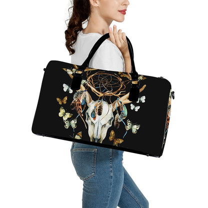 Dreamcatcher Deer Skull Print Leather Duffle Bag