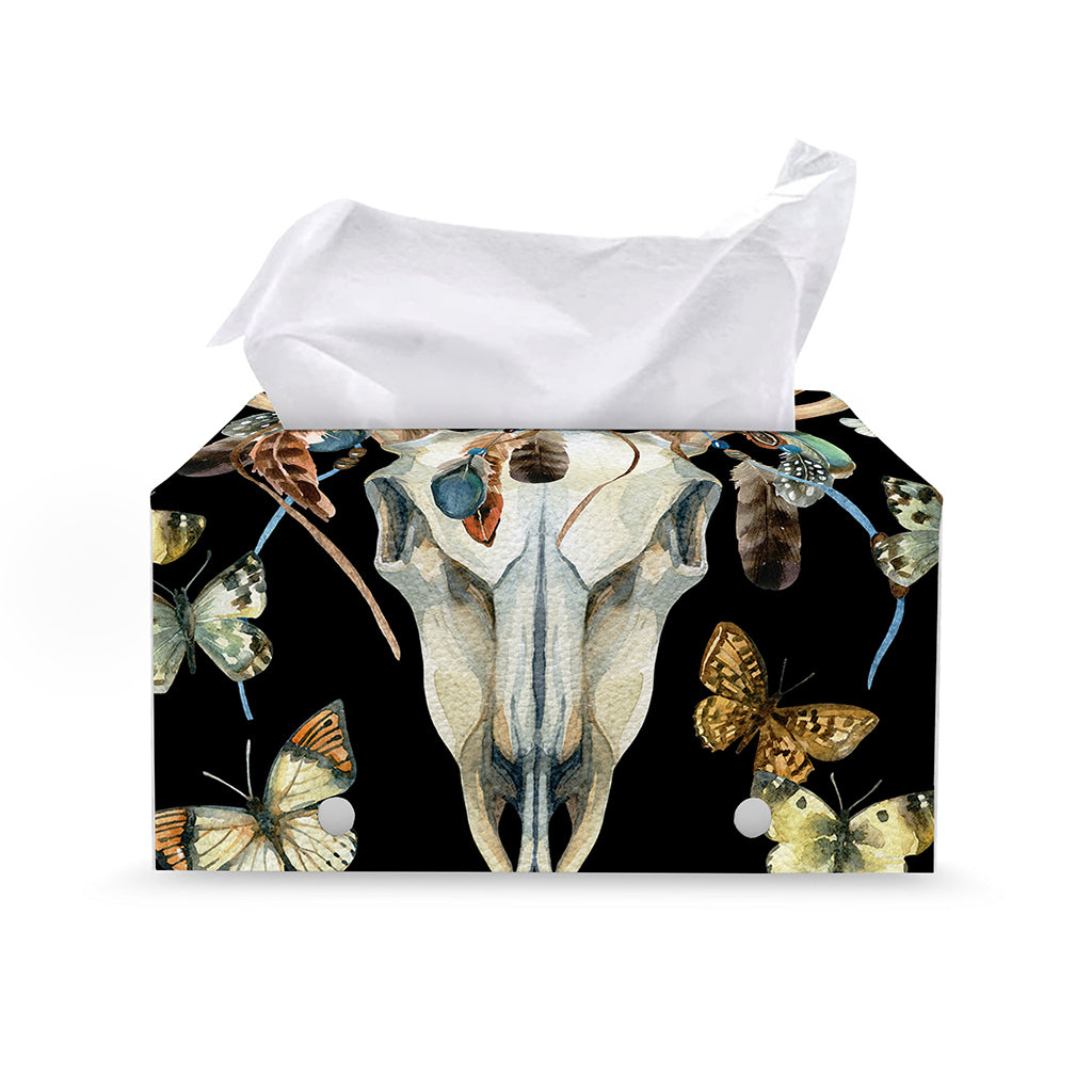 Dreamcatcher Deer Skull Print Leather Tissue Box Cover