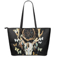 Dreamcatcher Deer Skull Print Leather Tote Bag With Zipper