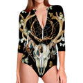Dreamcatcher Deer Skull Print Long Sleeve Swimsuit