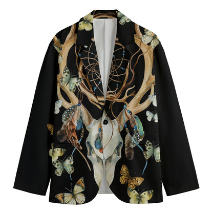 Dreamcatcher Deer Skull Print Men's Cotton Blazer