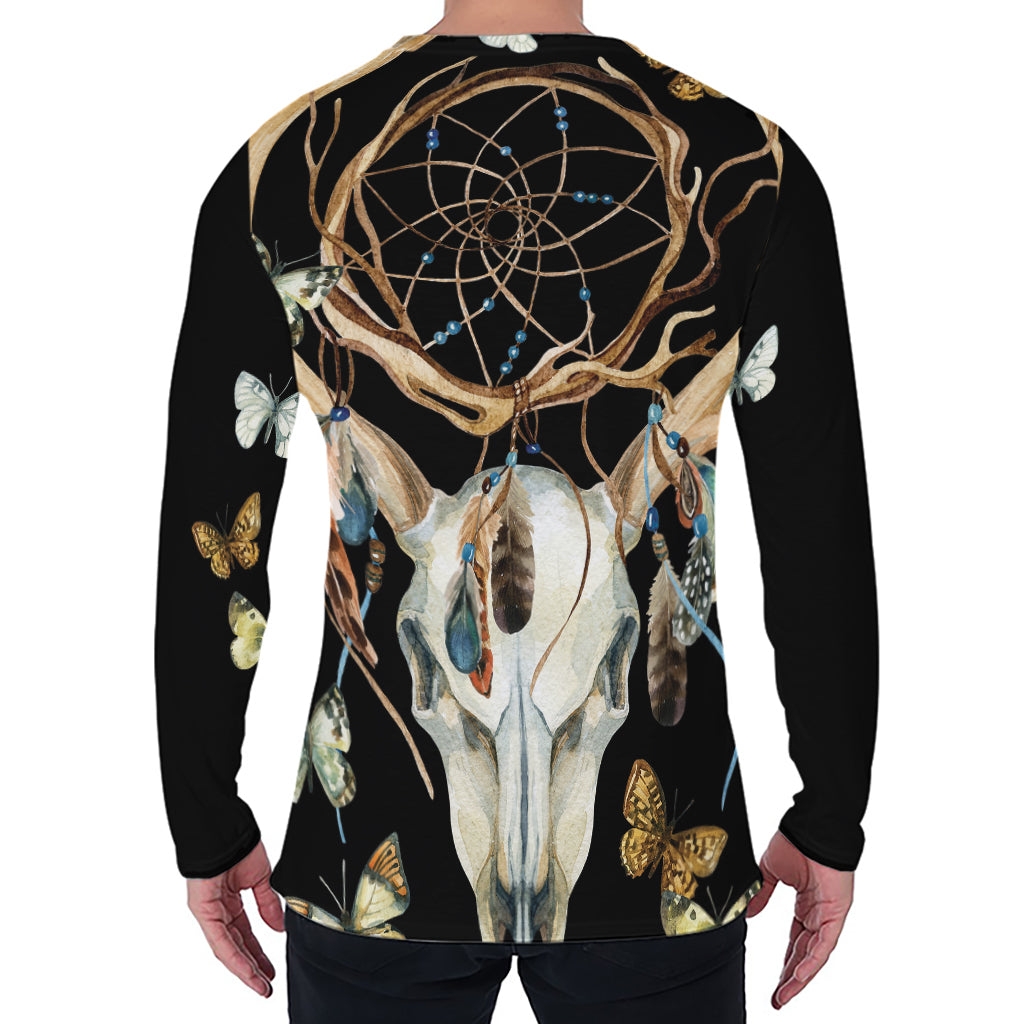 Dreamcatcher Deer Skull Print Men's Long Sleeve T-Shirt