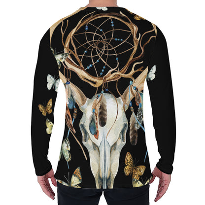 Dreamcatcher Deer Skull Print Men's Long Sleeve T-Shirt