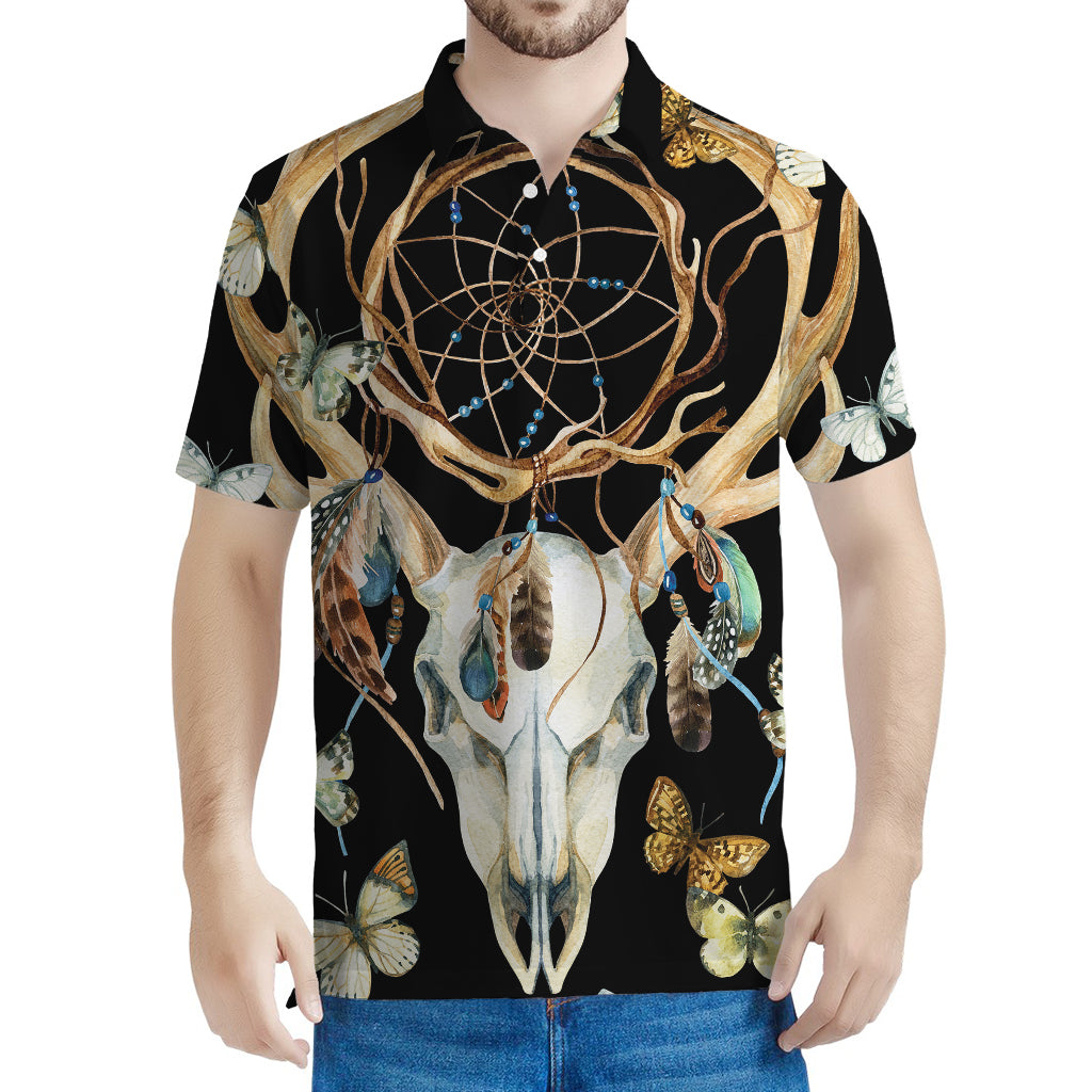 Dreamcatcher Deer Skull Print Men's Polo Shirt