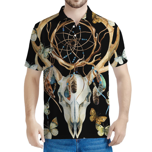 Dreamcatcher Deer Skull Print Men's Polo Shirt
