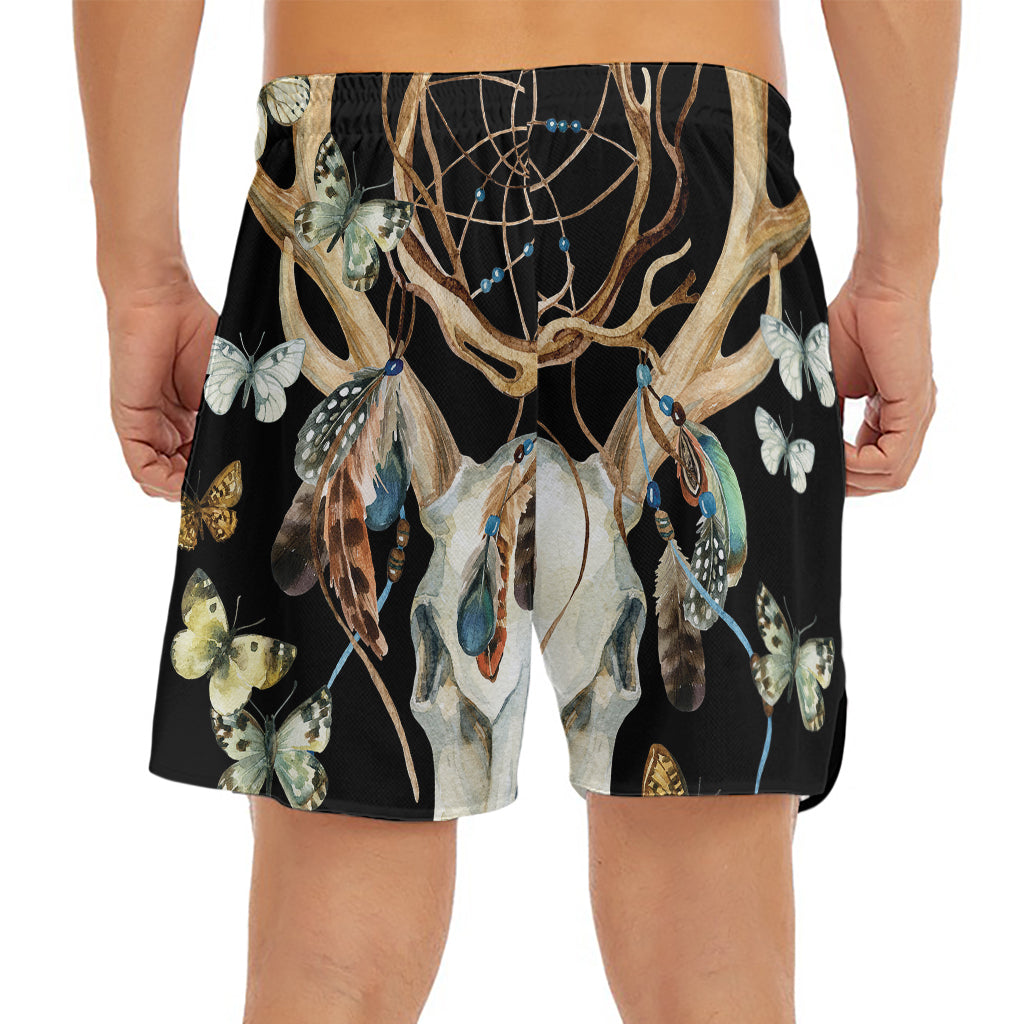 Dreamcatcher Deer Skull Print Men's Split Running Shorts