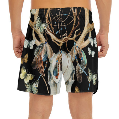 Dreamcatcher Deer Skull Print Men's Split Running Shorts