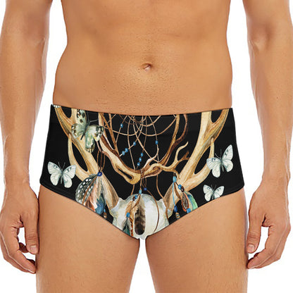 Dreamcatcher Deer Skull Print Men's Triangle Swim Briefs