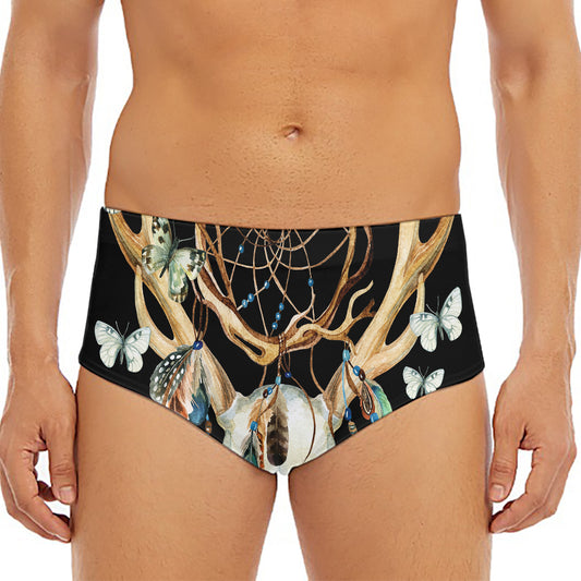 Dreamcatcher Deer Skull Print Men's Triangle Swim Briefs