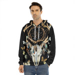 Dreamcatcher Deer Skull Print Men's Velvet Pullover Hoodie