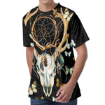 Dreamcatcher Deer Skull Print Men's Velvet T-Shirt