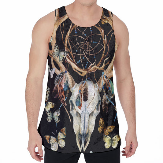 Dreamcatcher Deer Skull Print Men's Velvet Tank Top
