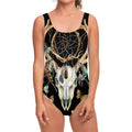 Dreamcatcher Deer Skull Print One Piece Swimsuit