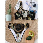 Dreamcatcher Deer Skull Print One Shoulder Bikini Top
