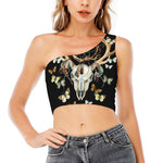 Dreamcatcher Deer Skull Print One Shoulder Crop Top