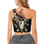 Dreamcatcher Deer Skull Print One Shoulder Crop Top