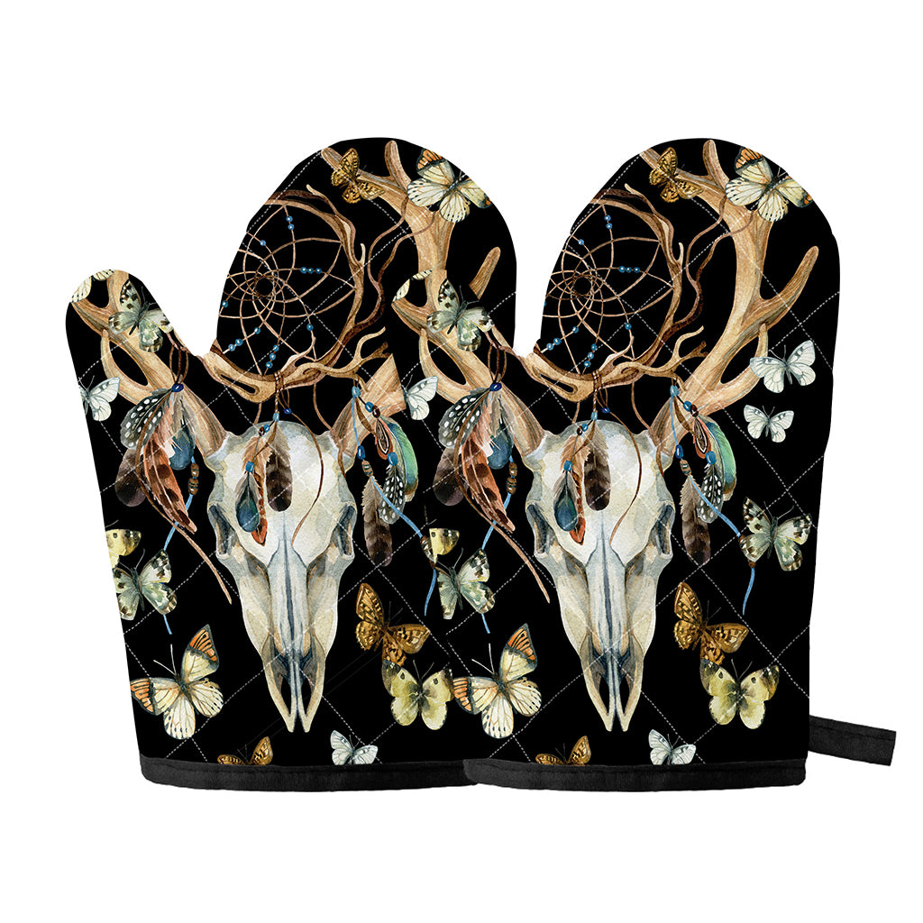Dreamcatcher Deer Skull Print Oven Mitts