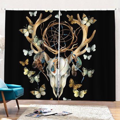 Dreamcatcher Deer Skull Print Pencil Pleat Curtains