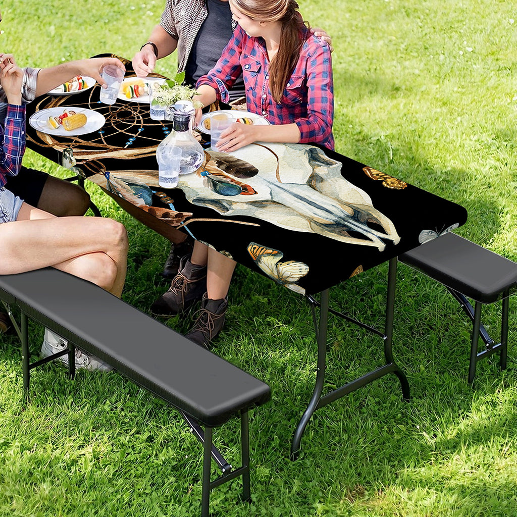 Dreamcatcher Deer Skull Print Picnic Table Cover