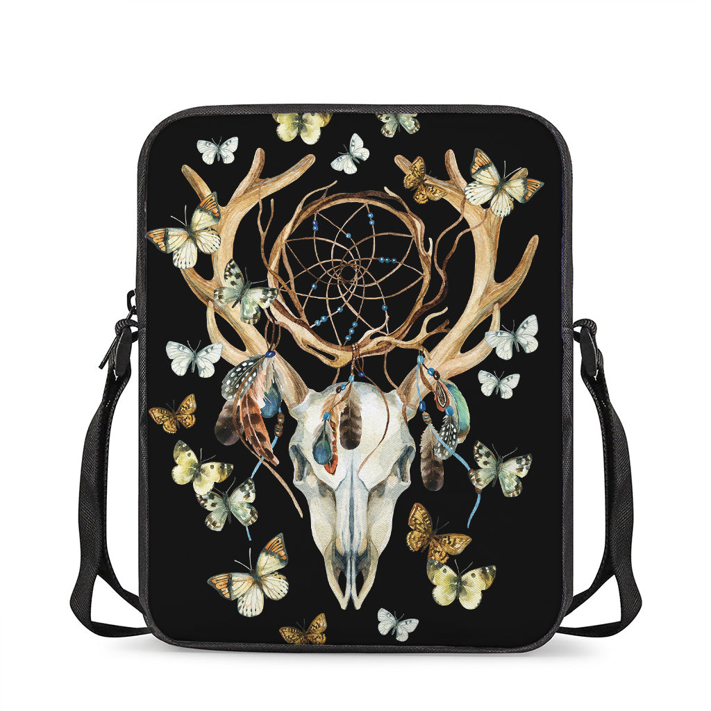 Dreamcatcher Deer Skull Print Rectangular Crossbody Bag