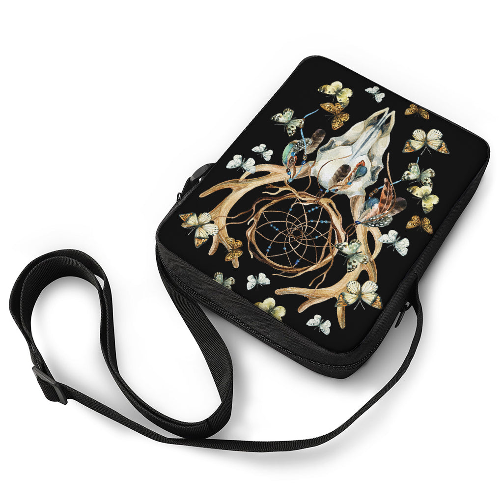 Dreamcatcher Deer Skull Print Rectangular Crossbody Bag