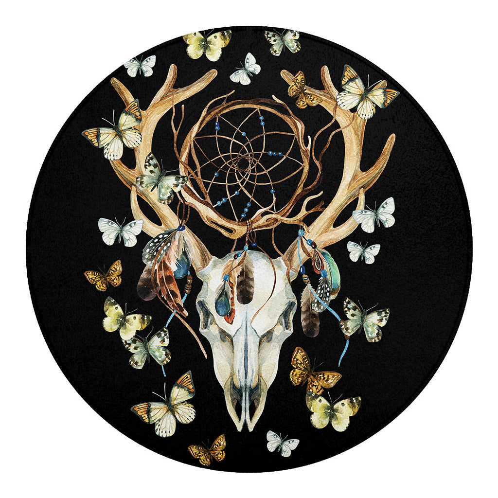 Dreamcatcher Deer Skull Print Round Blanket