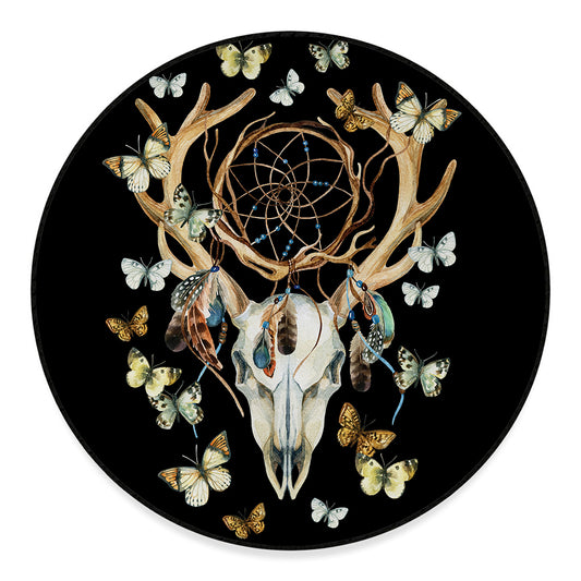 Dreamcatcher Deer Skull Print Round Floor Mat