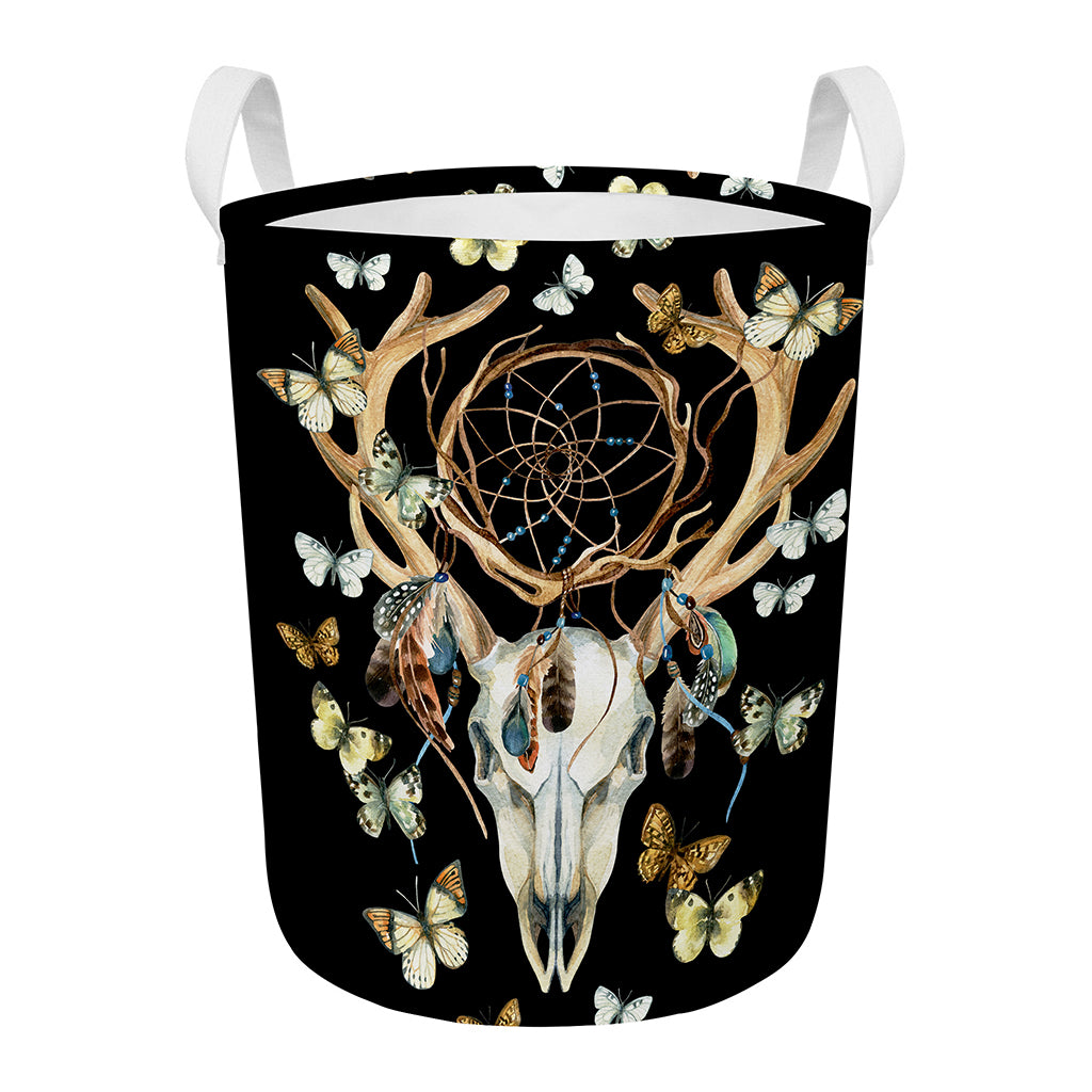 Dreamcatcher Deer Skull Print Round Laundry Basket