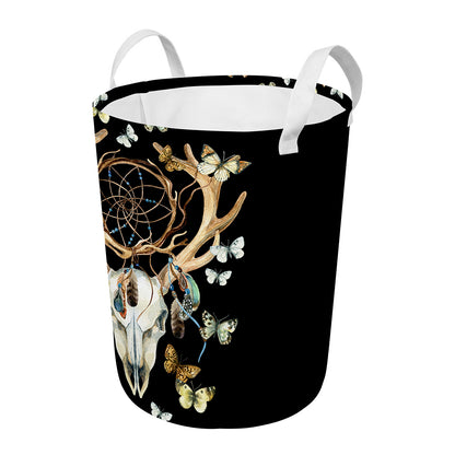 Dreamcatcher Deer Skull Print Round Laundry Basket