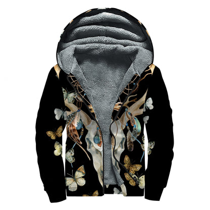 Dreamcatcher Deer Skull Print Sherpa Lined Zip Up Hoodie