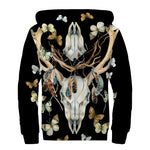 Dreamcatcher Deer Skull Print Sherpa Lined Zip Up Hoodie