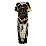 Dreamcatcher Deer Skull Print Short Sleeve Long Nightdress