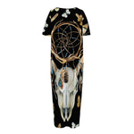 Dreamcatcher Deer Skull Print Short Sleeve Long Nightdress