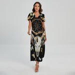 Dreamcatcher Deer Skull Print Short Sleeve Maxi Dress