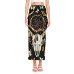 Dreamcatcher Deer Skull Print Side Slit Maxi Skirt