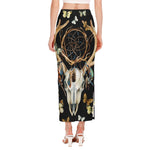 Dreamcatcher Deer Skull Print Side Slit Maxi Skirt