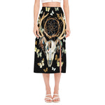 Dreamcatcher Deer Skull Print Side Slit Midi Skirt