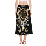 Dreamcatcher Deer Skull Print Side Slit Midi Skirt
