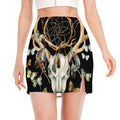 Dreamcatcher Deer Skull Print Side Slit Mini Skirt