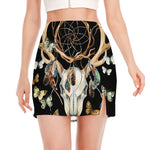 Dreamcatcher Deer Skull Print Side Slit Mini Skirt