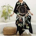 Dreamcatcher Deer Skull Print Silk V-Neck Kaftan Dress