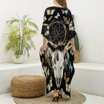 Dreamcatcher Deer Skull Print Silk V-Neck Kaftan Dress
