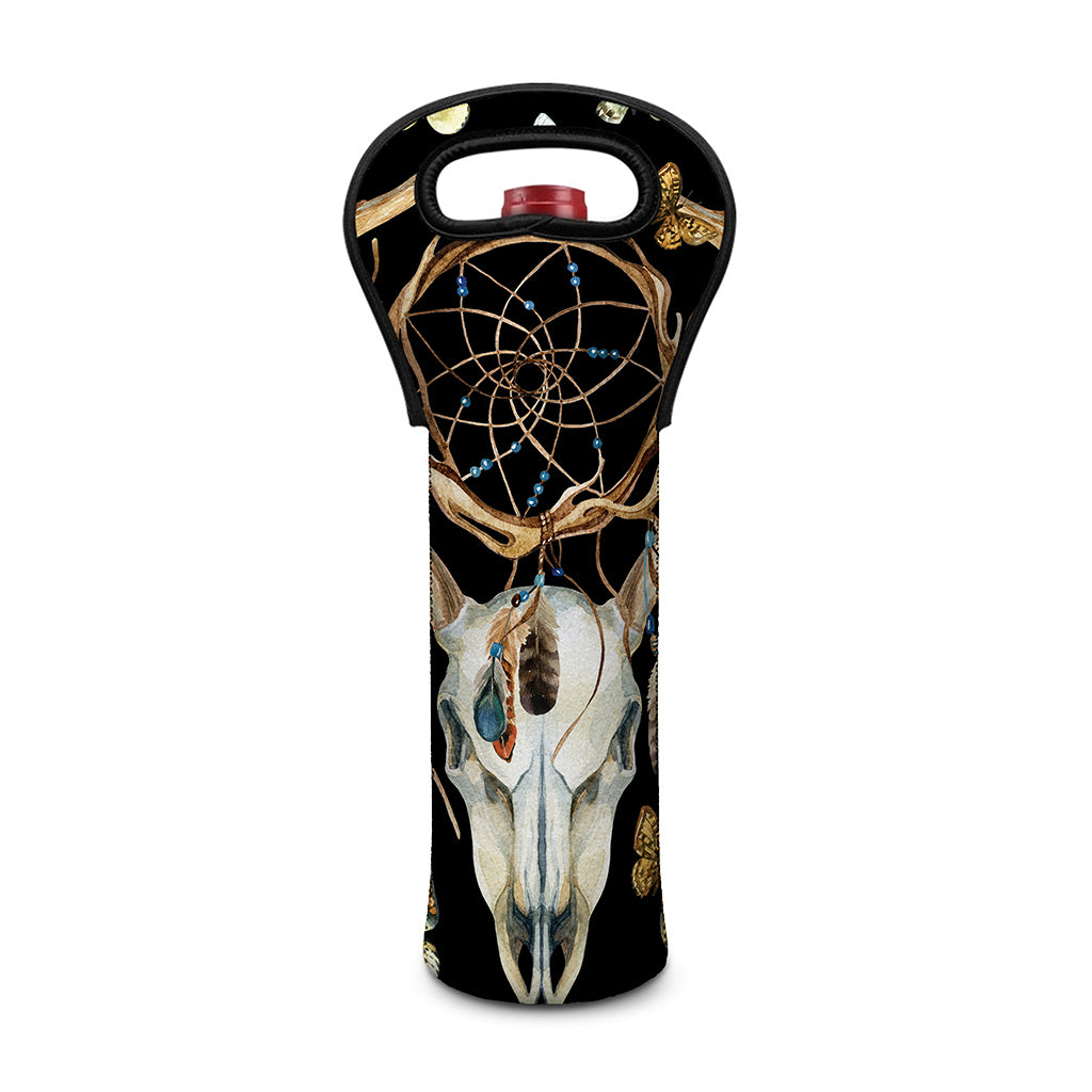 Dreamcatcher Deer Skull Print Single Neoprene Wine Tote