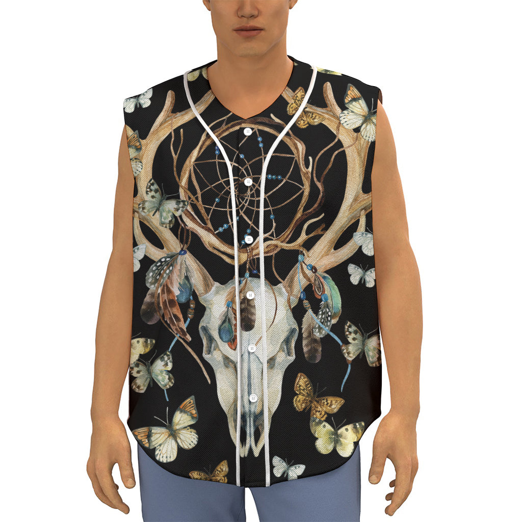 Dreamcatcher Deer Skull Print Sleeveless Baseball Jersey