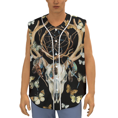 Dreamcatcher Deer Skull Print Sleeveless Baseball Jersey