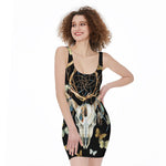 Dreamcatcher Deer Skull Print Sleeveless Bodycon Dress