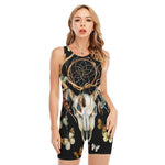 Dreamcatcher Deer Skull Print Sleeveless One Piece Swimsuit
