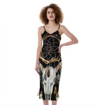 Dreamcatcher Deer Skull Print Slim Fit Midi Cami Dress